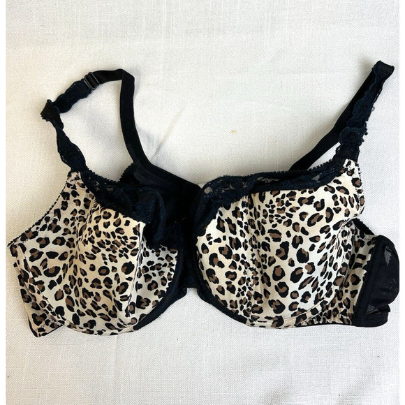 Caccique Animal Print Bra Women's 44C Black Lightly Padded Underwire Pin Up - Picture 1 of 7